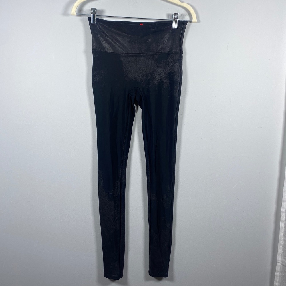 Spanx Faux Leather Leggings Women's Small Black Metallic High Rise‎ 25122